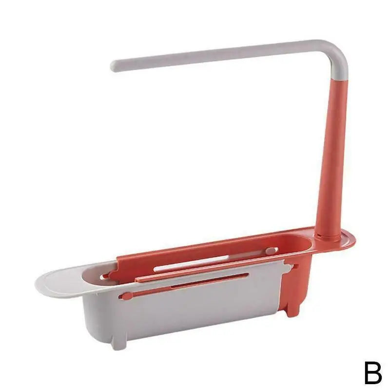Kitchen Sink Drain Rack Telescopic Sink Shelf Sinks Organizer Soap Sponge Holder Storage Basket Kitchen Gadgets Accessories Tool Peaceful Pleasures Health and Wellness Red