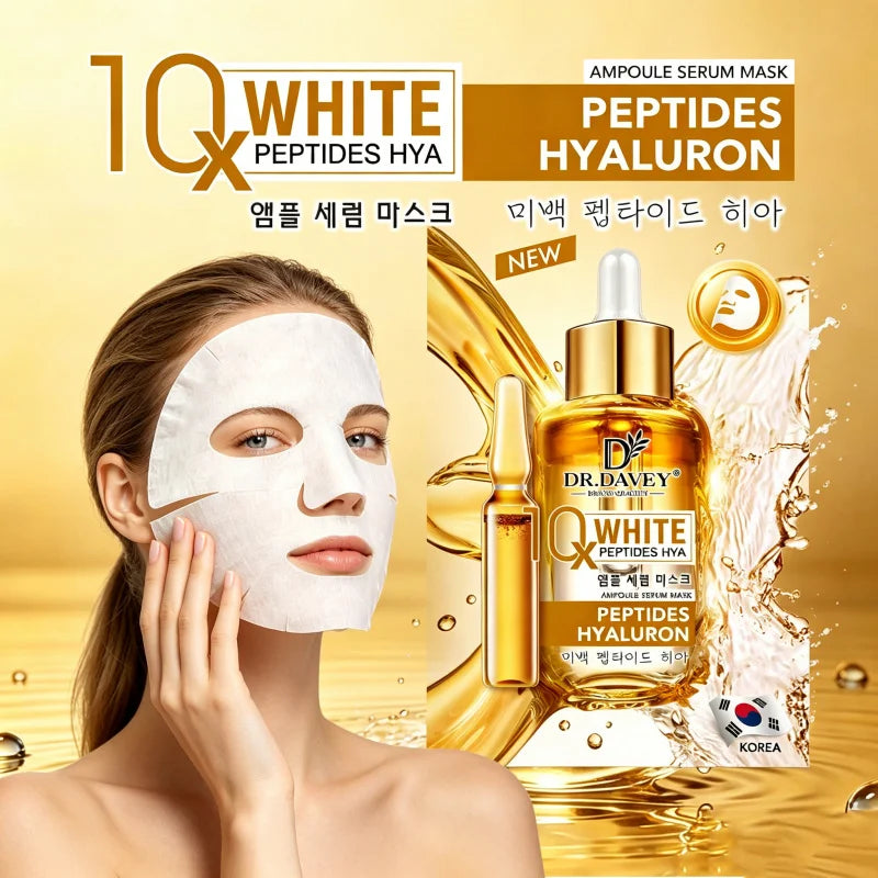 DR.DAVEY Peptides Hya Facial Mask Sheet Facial Care Moisturizing and Tender Skin Easy to Absorb Portable 10 Tablets/Box Peaceful Pleasures Health and Wellness