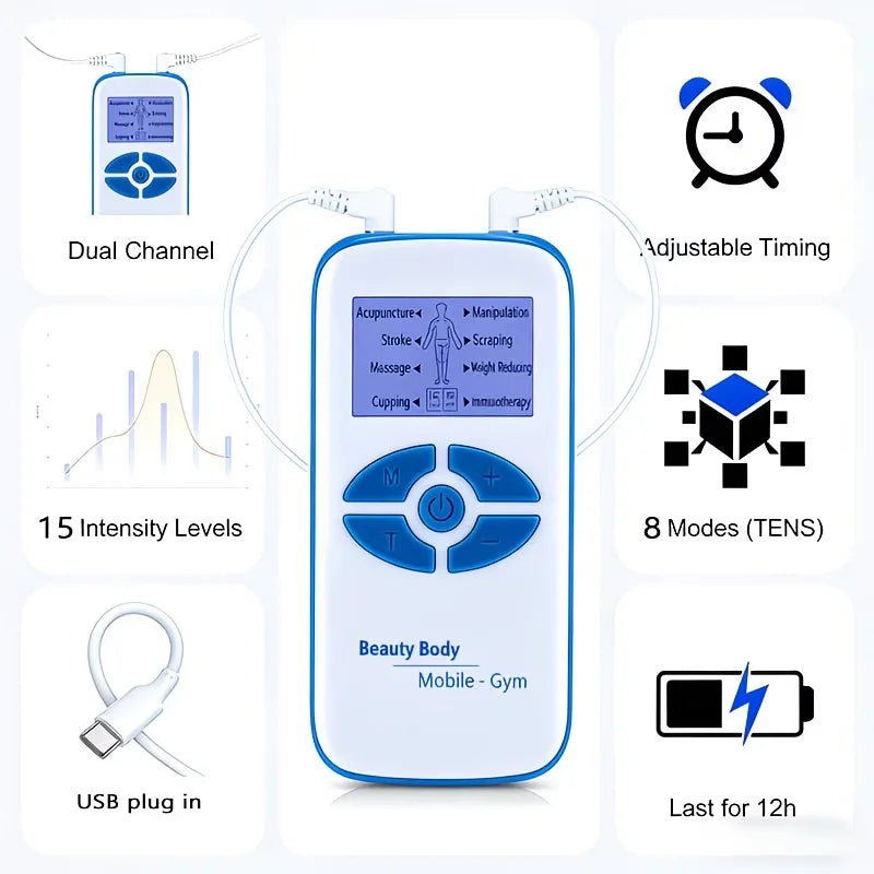 Digital Electronic Portable Massager with Multiple Modes - Features 4 Pads Suitable for The Back, Waist, Knees, Shoulders Peaceful Pleasures Health and Wellness Blue