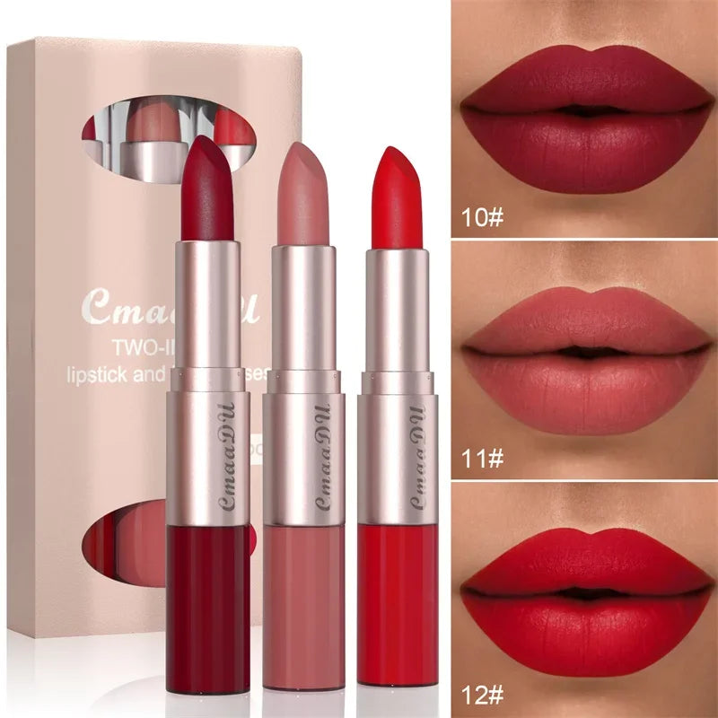 2-in-1 Matte Lipstick & Lip Liner Pen | 24H Waterproof, 12 Colors