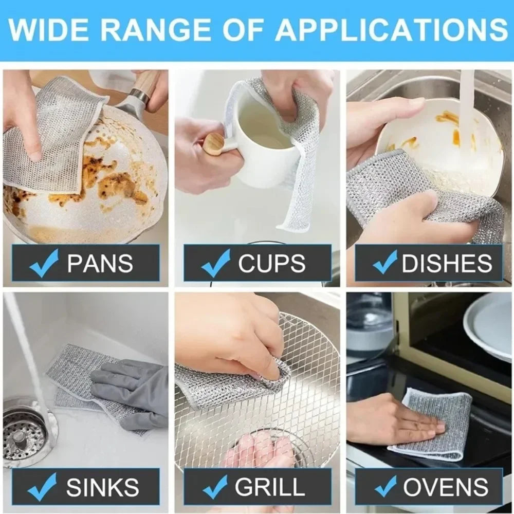 Household Cleaning Brushes 3/5/10PCS Silver Cleaning Cloth Magic Dish Towel All for Kitchen and Home Scrub Daddy Rust Removal Peaceful Pleasures Health and Wellness