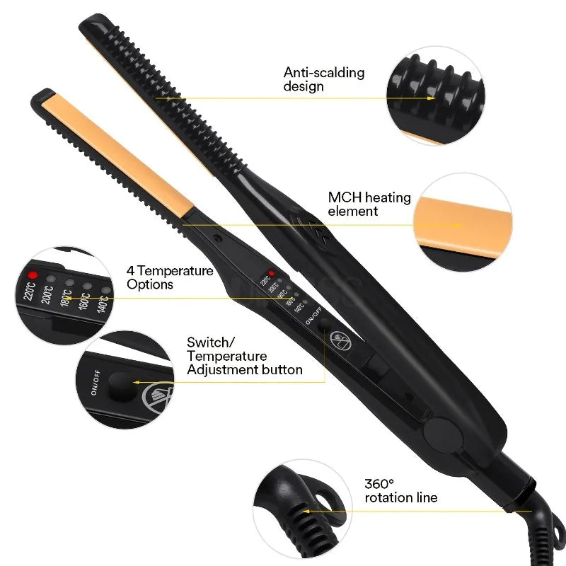 Small Flat Iron for Short Hair, Temperature Adjustable Pencil Flat Iron Fast Heat Up, Beard Straightening Iron Peaceful Pleasures Health and Wellness