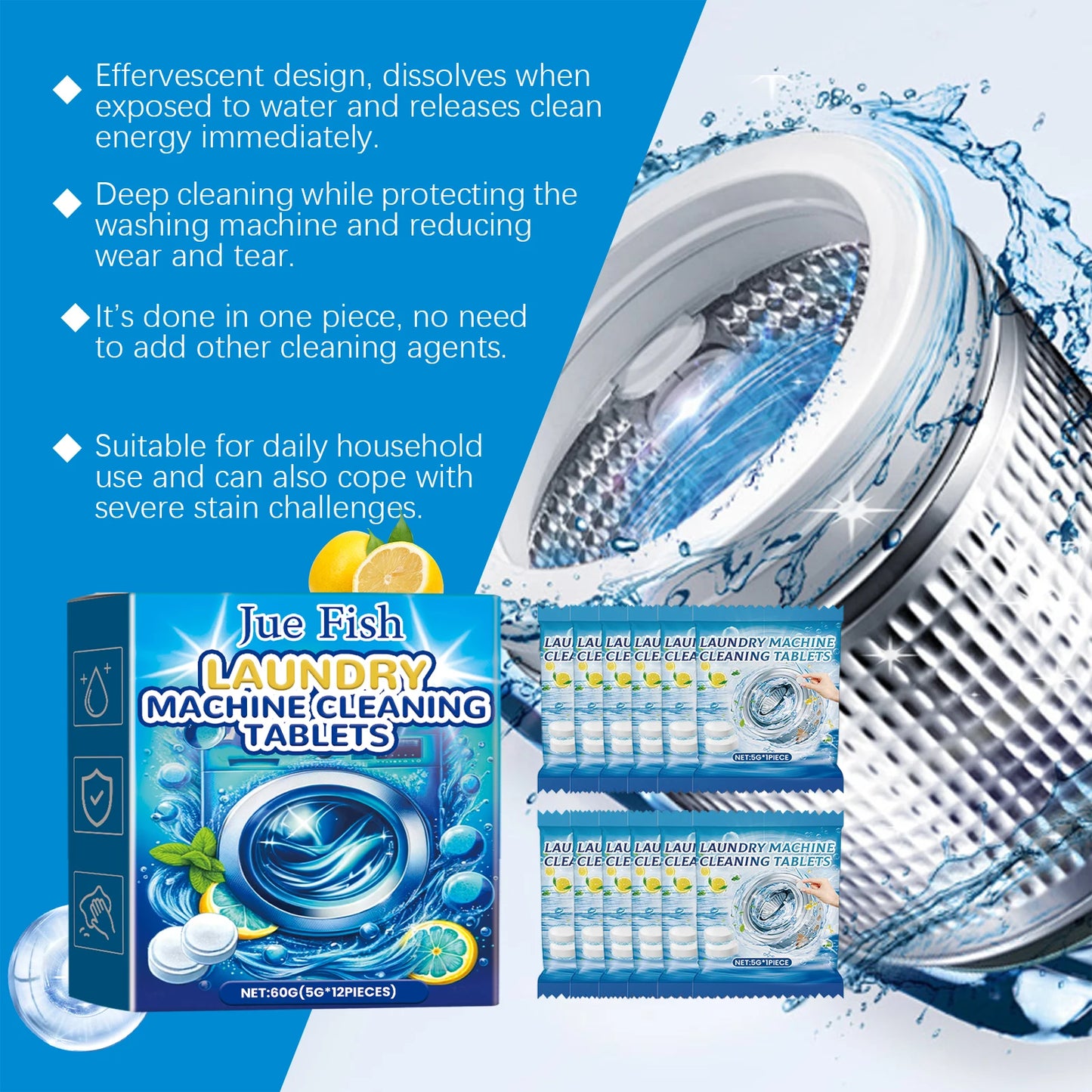 12/24PCS Washing Machine Cleaner Tablets – Effervescent Deep Cleaning for Drum Tub, Removes Odor & Dirt, Suitable for All Models Peaceful Pleasures Health and Wellness