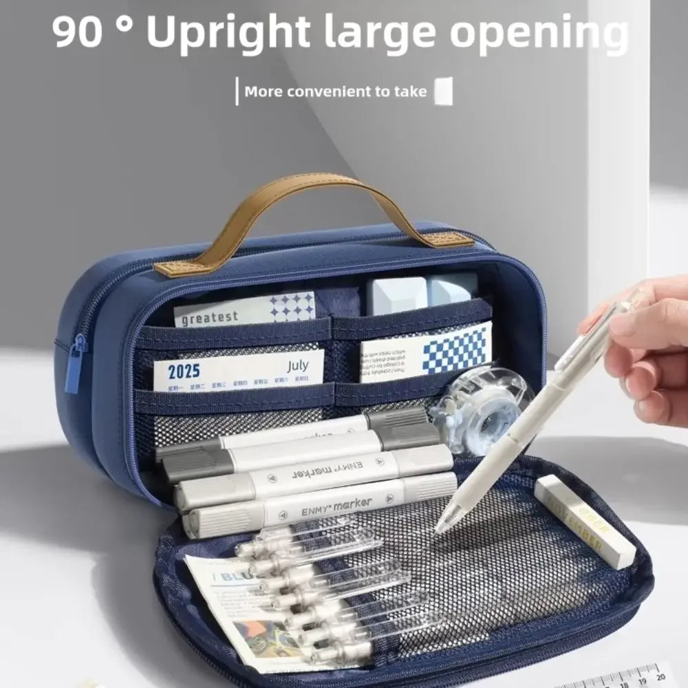 Retro 9 Layers Pencil Case Portable Large Capacity Pen Bag Wear-resistant Dirt-proof Pencil Pouch Student Peaceful Pleasures Health and Wellness
