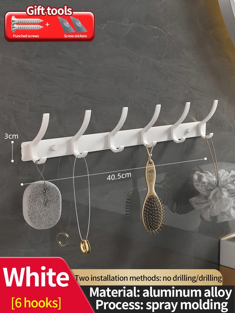 No-Drill 6-Hook Aluminum Wall Coat Hanger Rack | Bedroom & Kitchen