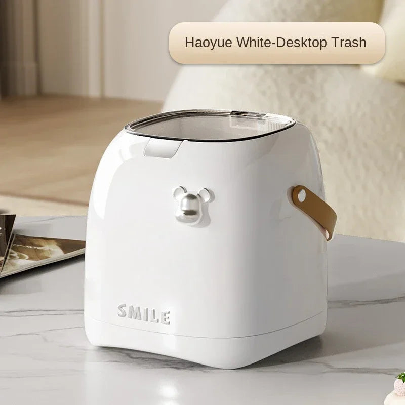 Desktop Decoration Wastebasket Trash Can Small Paper Basket Recycle Bin Handle Tissue Storage Box Deluxe Mini Household Cleaning Peaceful Pleasures Health and Wellness Type B White <4L
