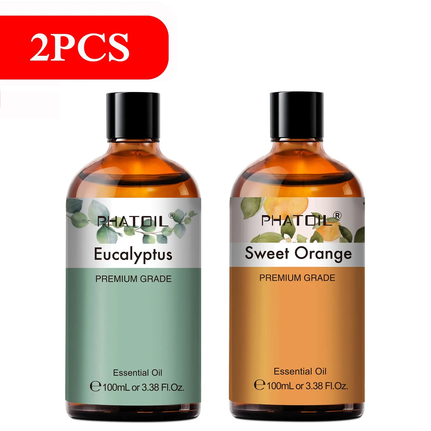 PHATOIL 100ml Aromatherapy Essential Oil-Lavender Rose Vanilla Eucalyptus Sandalwood Pine Needles for Diffuser,Candle Making Peaceful Pleasures Health and Wellness Eucalyptus Orange 100ML