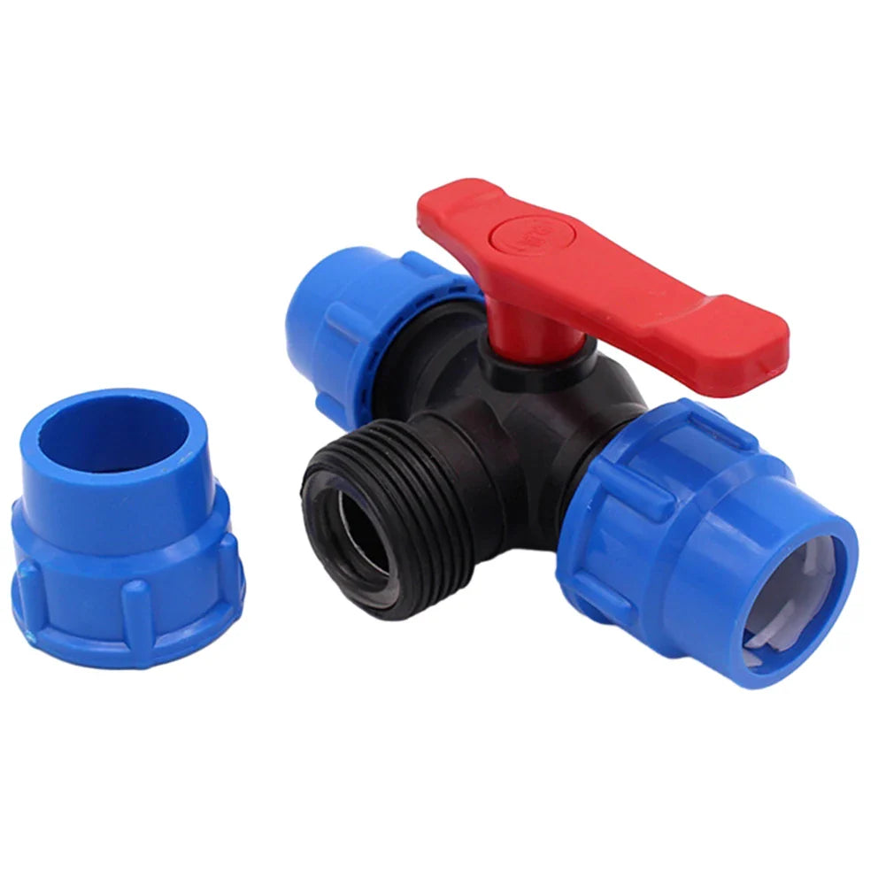 PE 3-Way Ball Valve 20–50mm | Quick-Connect Irrigation Fitting