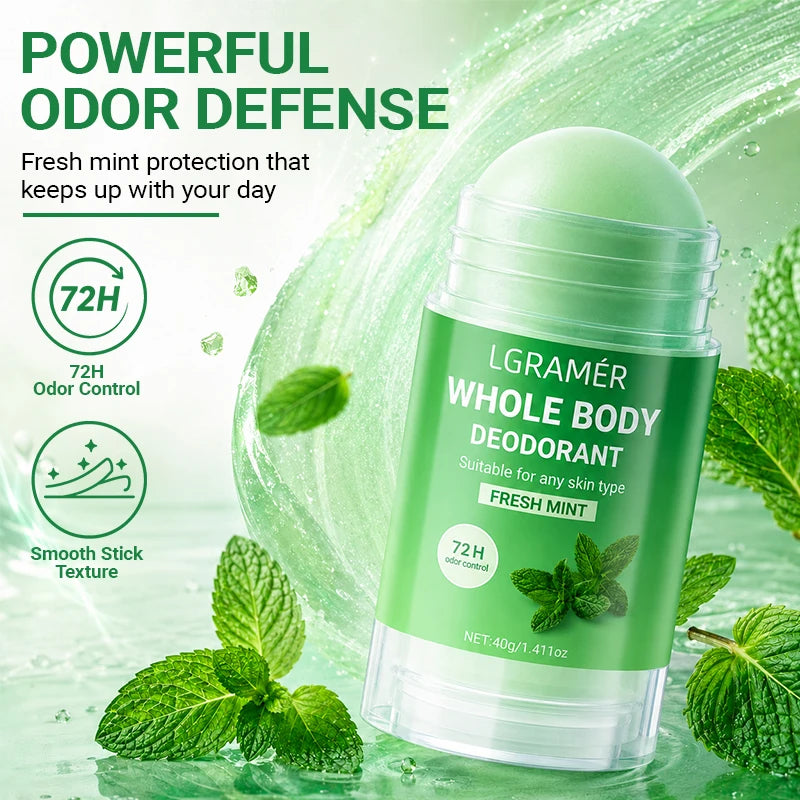Natural Mint Whole Body Deodorant Stick,72H Odor Control,Skin-friendly,Gentle Long Lasting Underarm & Body Freshness Stick 40g Peaceful Pleasures Health and Wellness