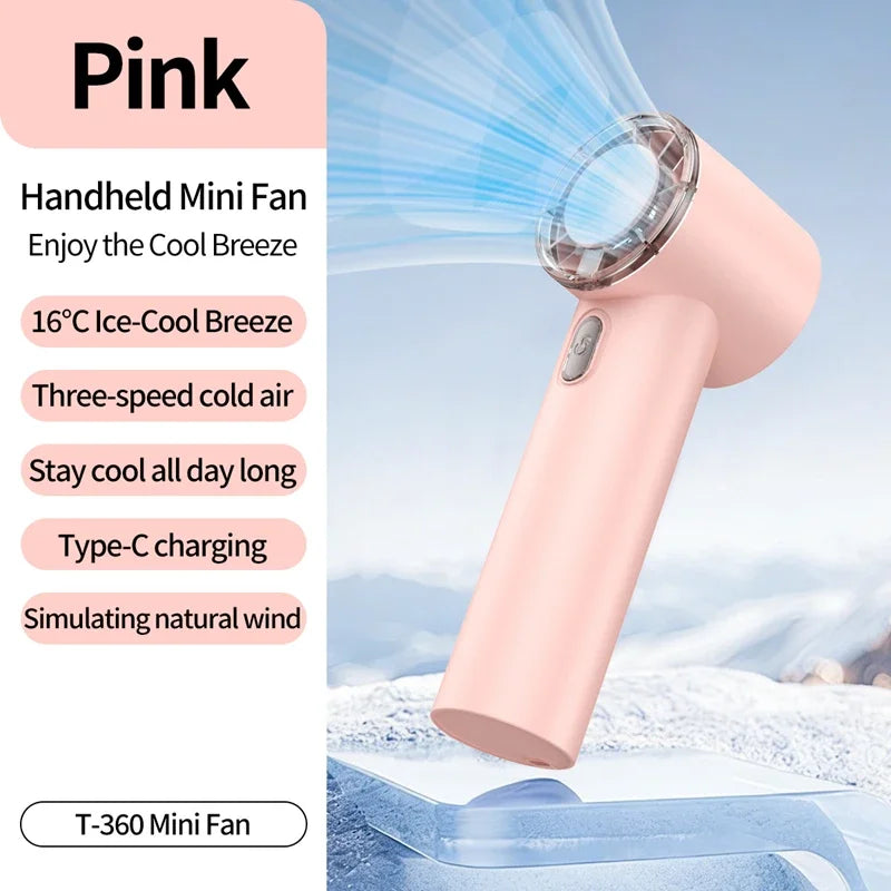T360 199-Speed Handheld Fan Outdoor Ready Portable Digital Display Brushless Turbine Powerful Mini Fan Peaceful Pleasures Health and Wellness Pink