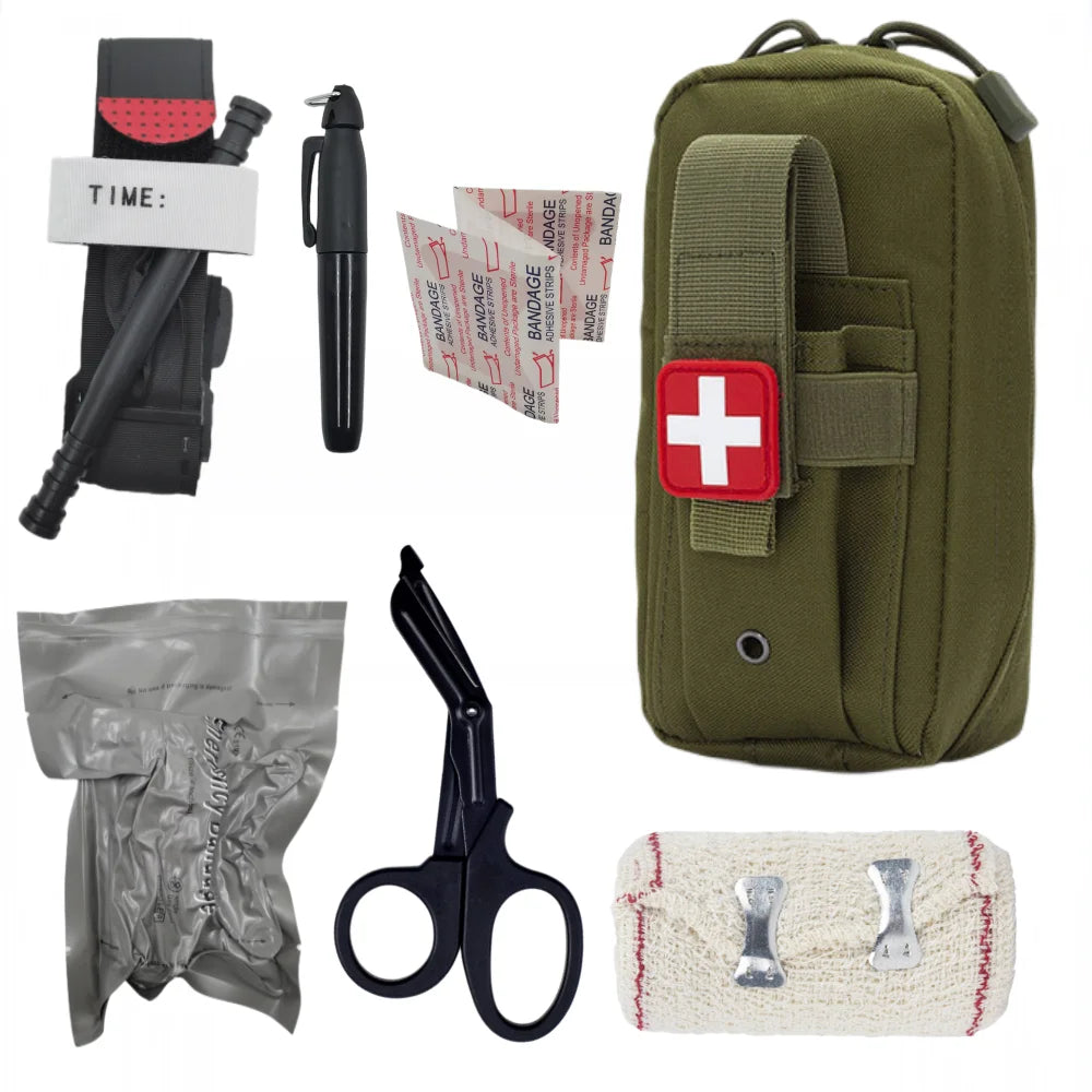 Molle First Aid EDC Bag First Aid tourniquet, scissor bandage, IFAK hunting First Aid Kit, life saving kit Peaceful Pleasures Health and Wellness Green