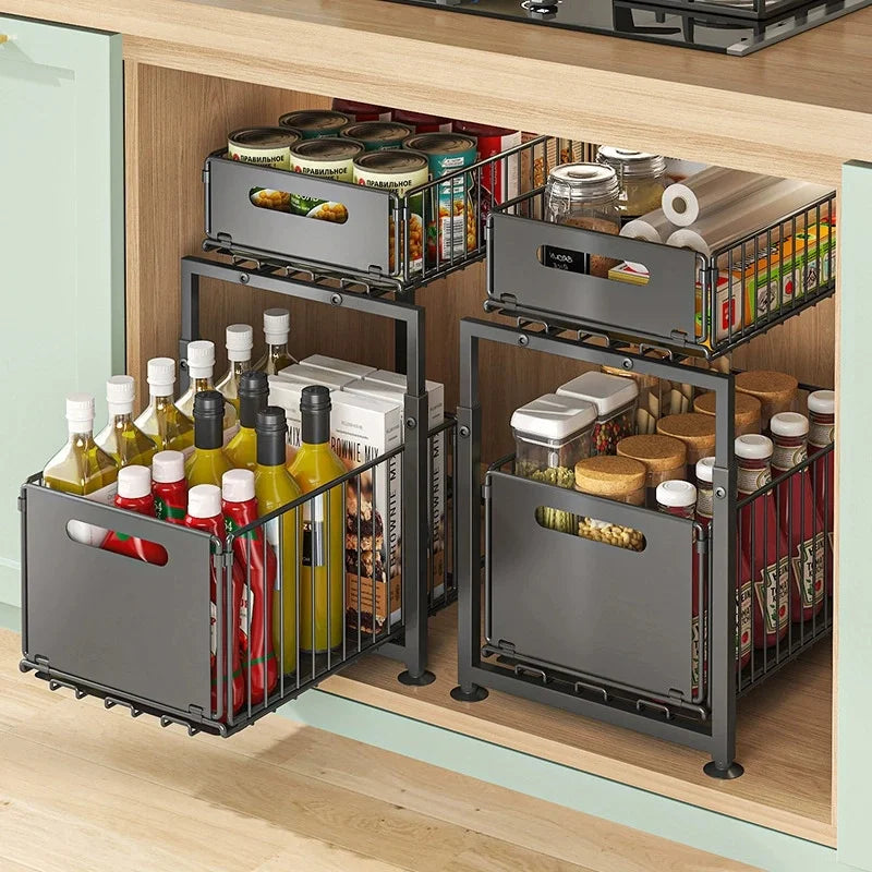 2-Tier Pull-Out Under Sink Organizer | No-Drill Cabinet Storage