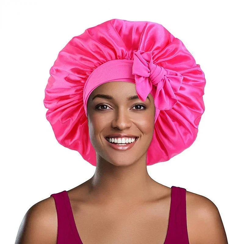 Silk Night Sleeping Cap, Large Satin Bonnet, Bonnet Edge Wrap For Women Curly Braid Hair With Head Tie Band Peaceful Pleasures Health and Wellness Red