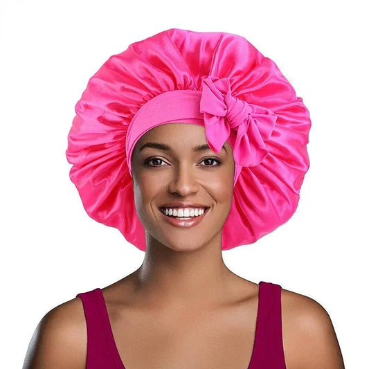 Silk Night Sleeping Cap, Large Satin Bonnet, Bonnet Edge Wrap For Women Curly Braid Hair With Head Tie Band Peaceful Pleasures Health and Wellness Red