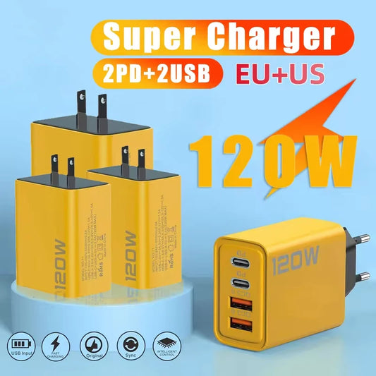 120W Multi-Port USB-C Fast Wall Charger PD & QC 3.0 USB-C Wall Charger Peaceful Pleasures Health and Wellness