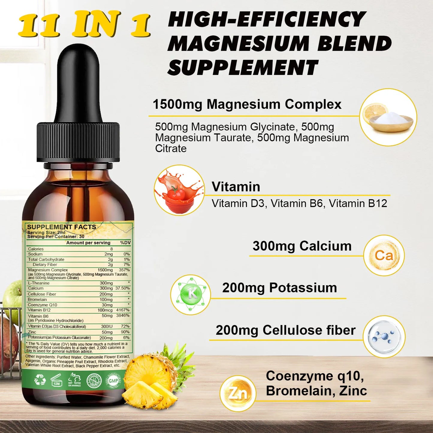 Magnesium Glycinate Liquid Drops – Pineapple Flavor 60ml Peaceful Pleasures Health and Wellness