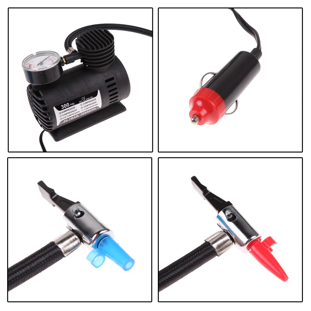 Portable 12V Auto Car Electric Air Compressor Tire Infaltor Pump 300 PSI XR Peaceful Pleasures Health and Wellness