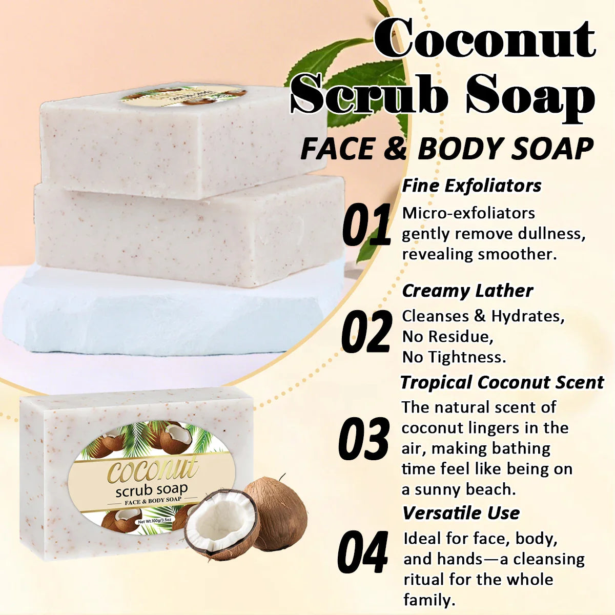 Coconut Scrub Soap – Handmade Exfoliating Face & Body Bar