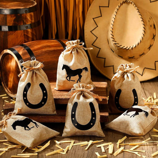 Western Cowboy Party Gift Bags | Horsehead & Horseshoe 5 Pack Party Favor Bags Peaceful Pleasures Health and Wellness