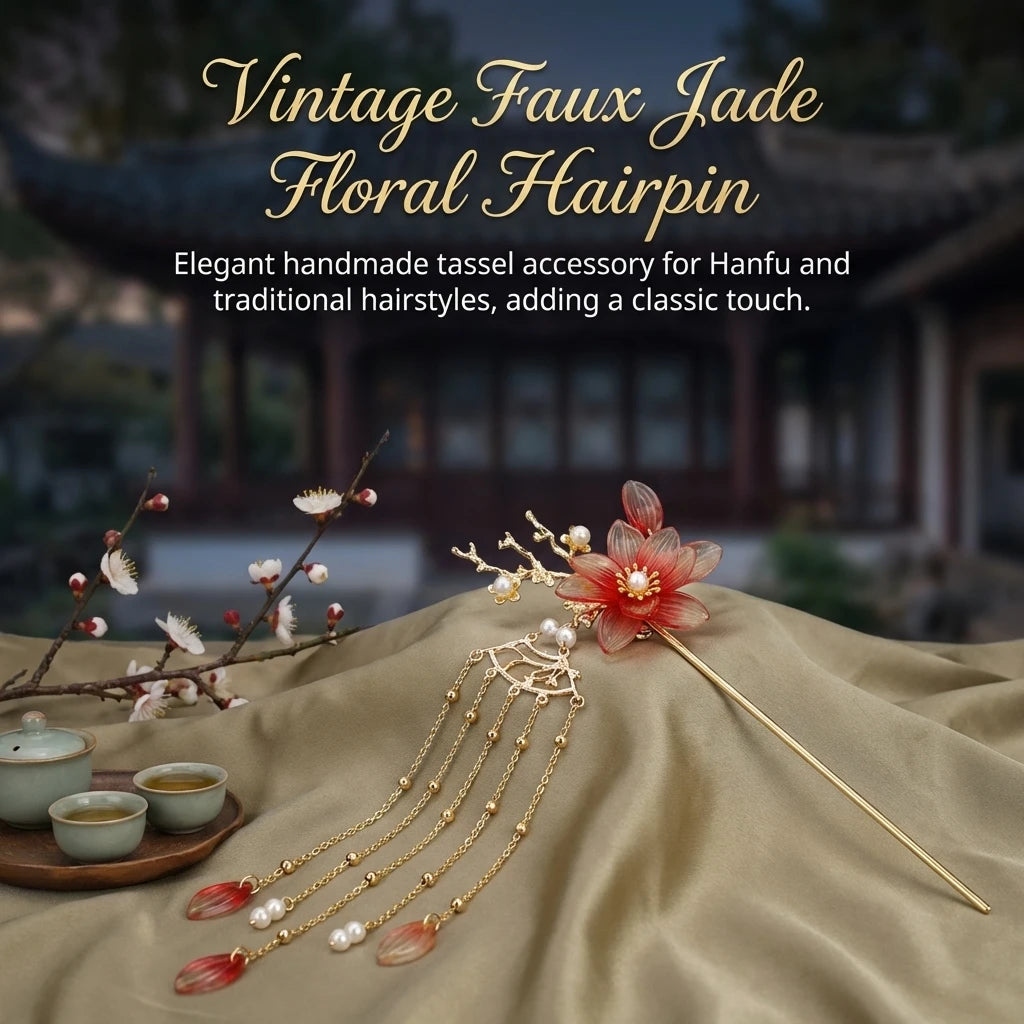 Retro Style Hairpin For Hanfu Floral Tassel Hair Accessories for Women All Match Peaceful Pleasures Health and Wellness