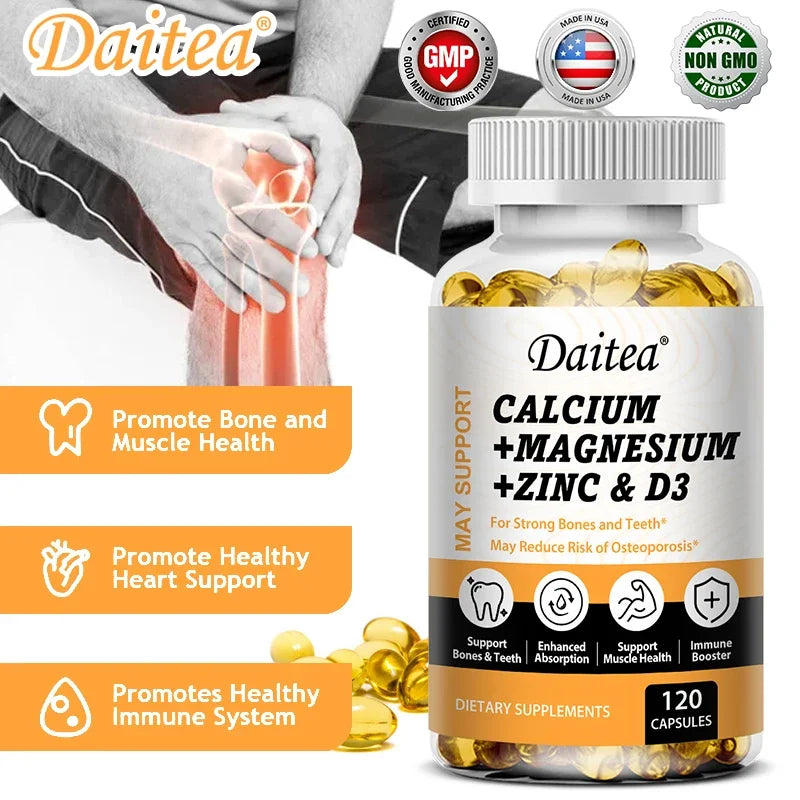 Daitea Calcium Magnesium Zinc Capsules Vitamin D3 helps support bones, teeth, heart, and enhance immune system function. Peaceful Pleasures Health and Wellness