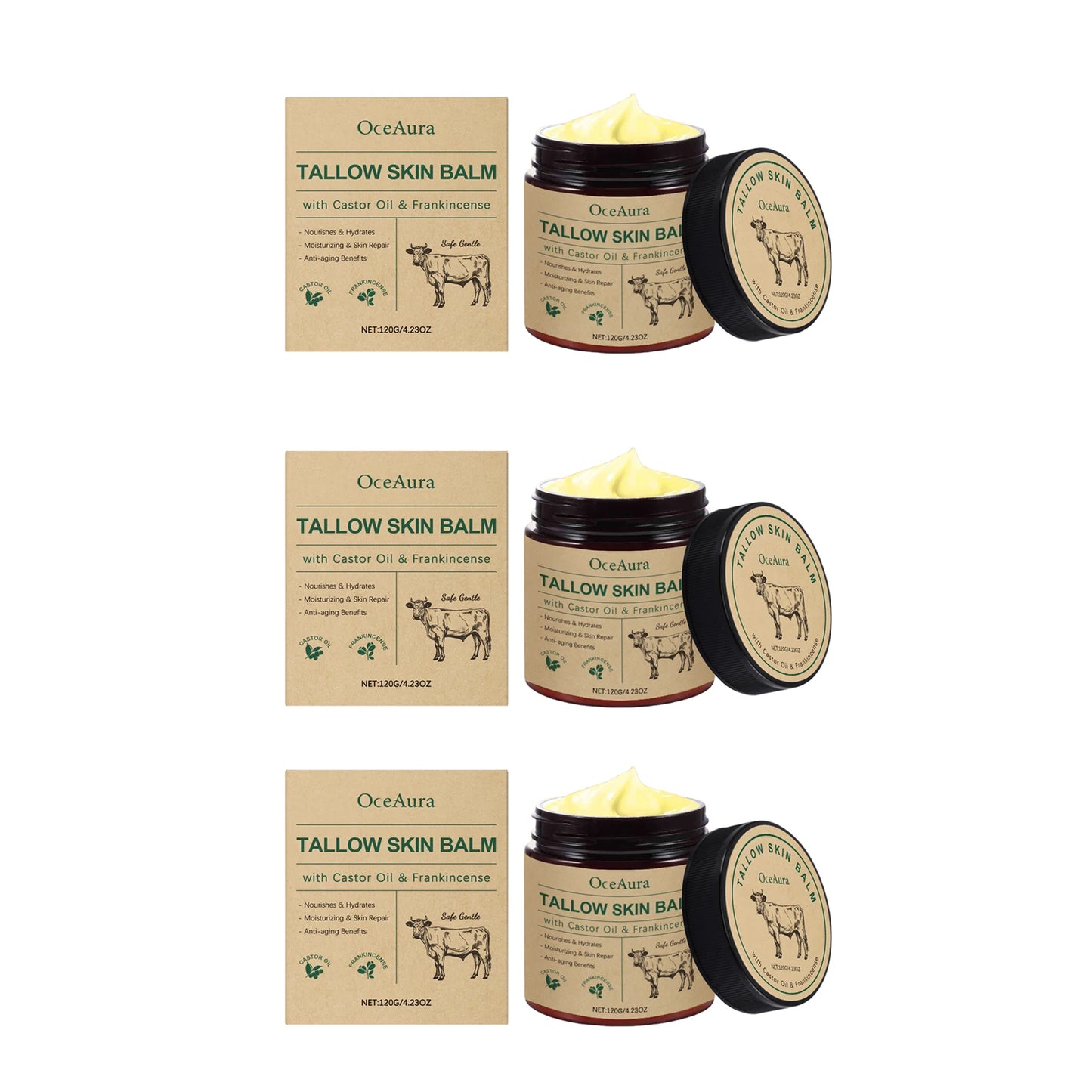 Beef Tallow Moisturizing Balm Wrinkle Remover Brightening Firming Smoothing Repair Fade Fine Lines Soft Facial Nourishing Cream Peaceful Pleasures Health and Wellness 360g boxed