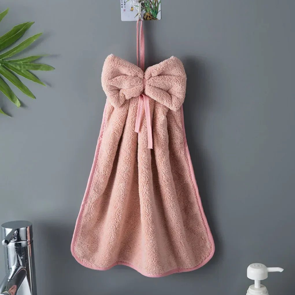 Bowknot Hand Towels – Soft Coral Fleece Quick-Dry Kitchen & Bath