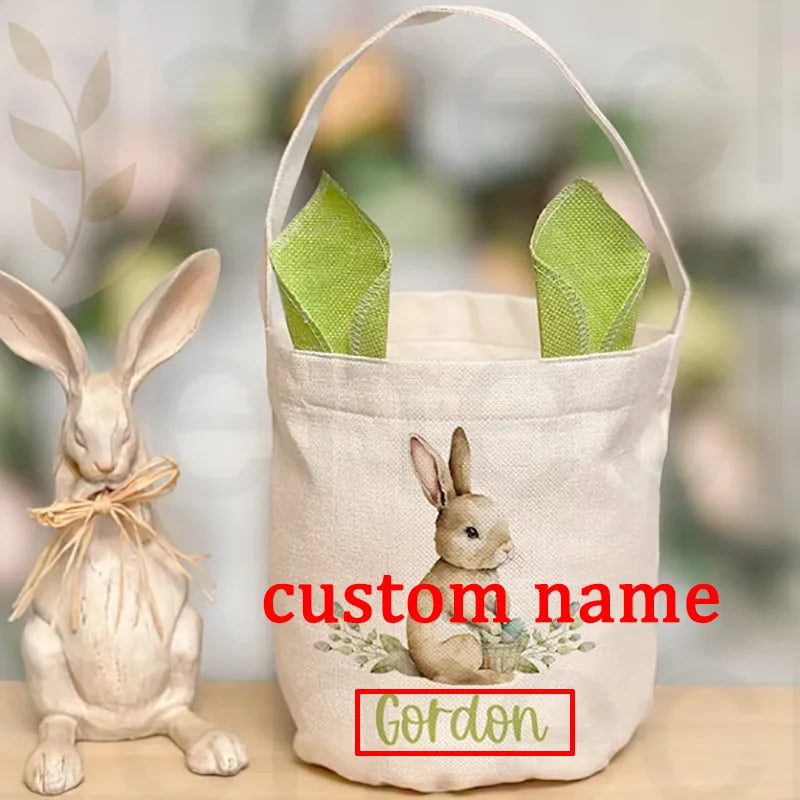 Personalised Easter Egg Hunt Basket | Vintage Bunny Sack Easter Gift Basket Peaceful Pleasures Health and Wellness green custom name 20x25cm