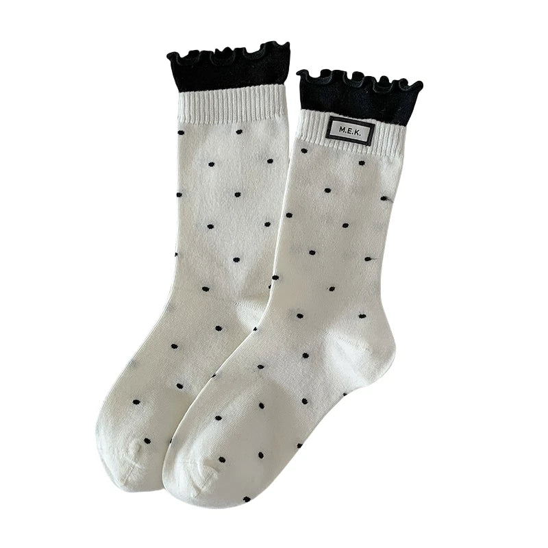 Socks For Women New Dots Cute Frilly Casual Fashion Long Socks Breathable Preppy Style Ladies Novelties Socks Cotton Soft Comfy Peaceful Pleasures Health and Wellness