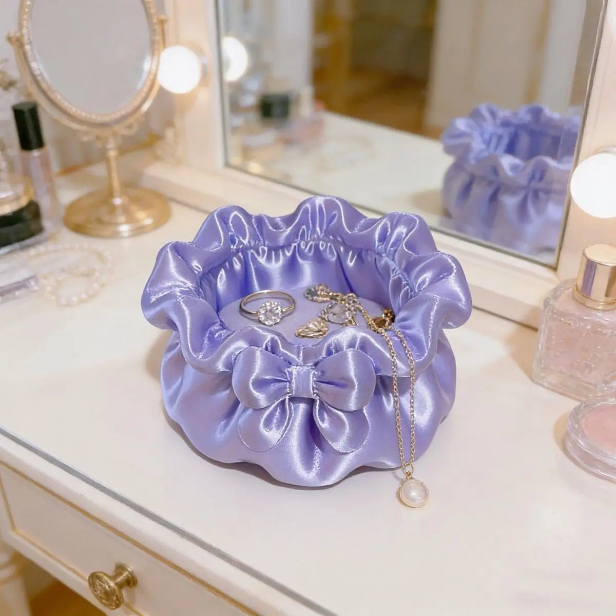 Bow-shaped 3D Printing Storage Tray INS Lolita-style Princess Dress Makeup Brush Pen Holder Desktop Cosmetic Jewelry Storage Box Peaceful Pleasures Health and Wellness Purple