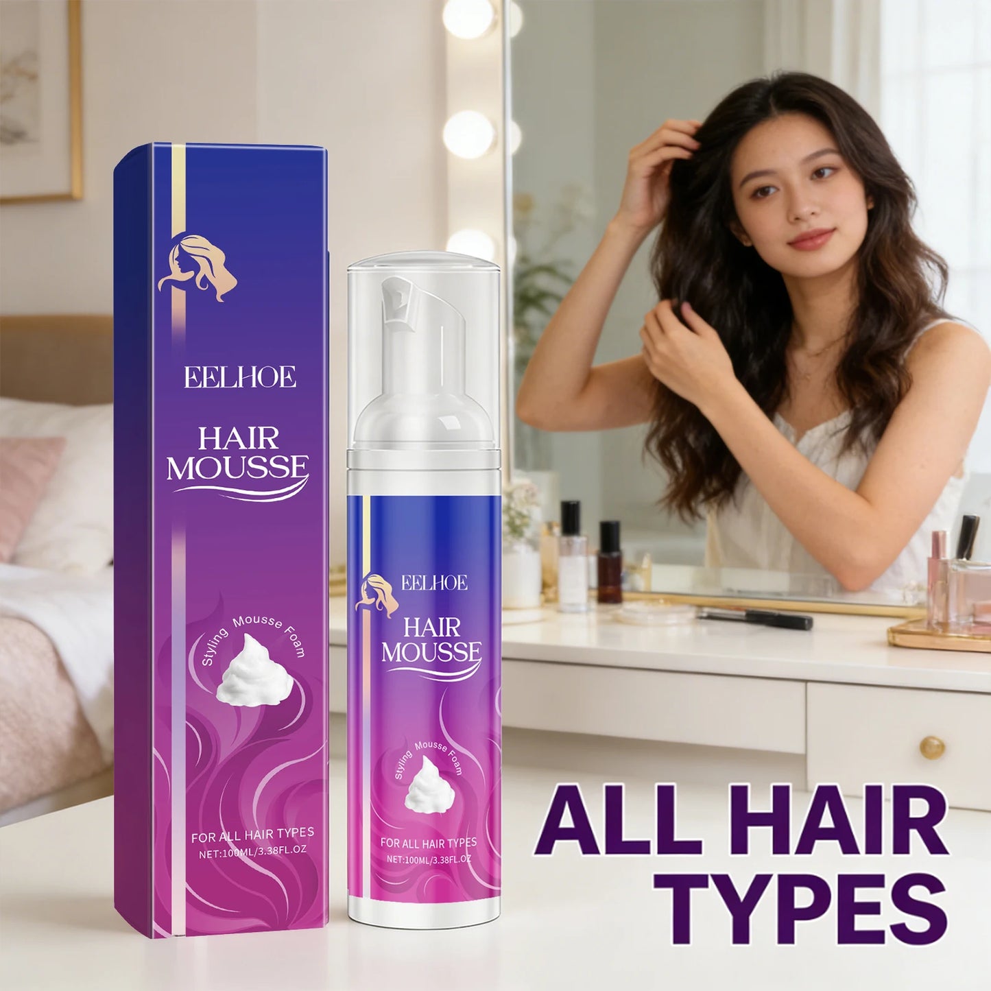 Hair Styling Mousse Moisturizing Long-Lasting Styling Natural Hair Wig Hairstyle Reduce Hair Fragmentation Hairdressing Wig Care Peaceful Pleasures Health and Wellness