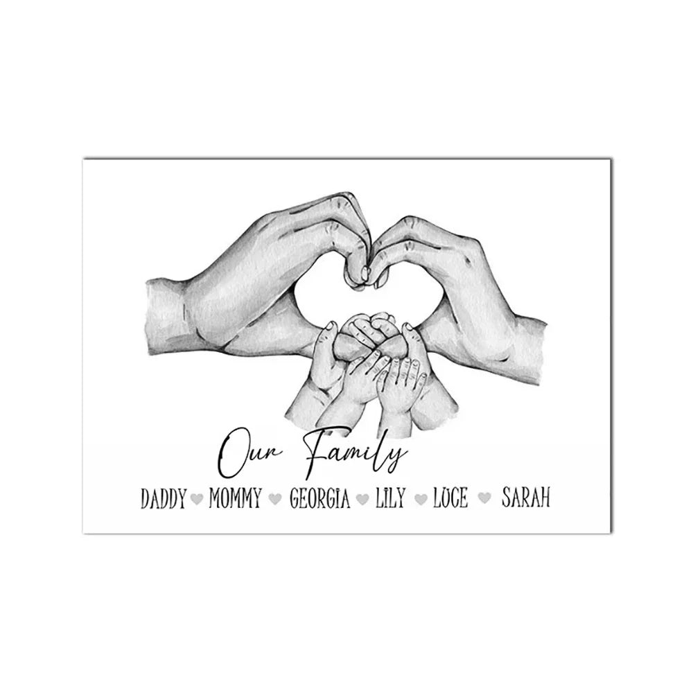 Custom Family Hands Canvas Wall Art – Black & White Print
