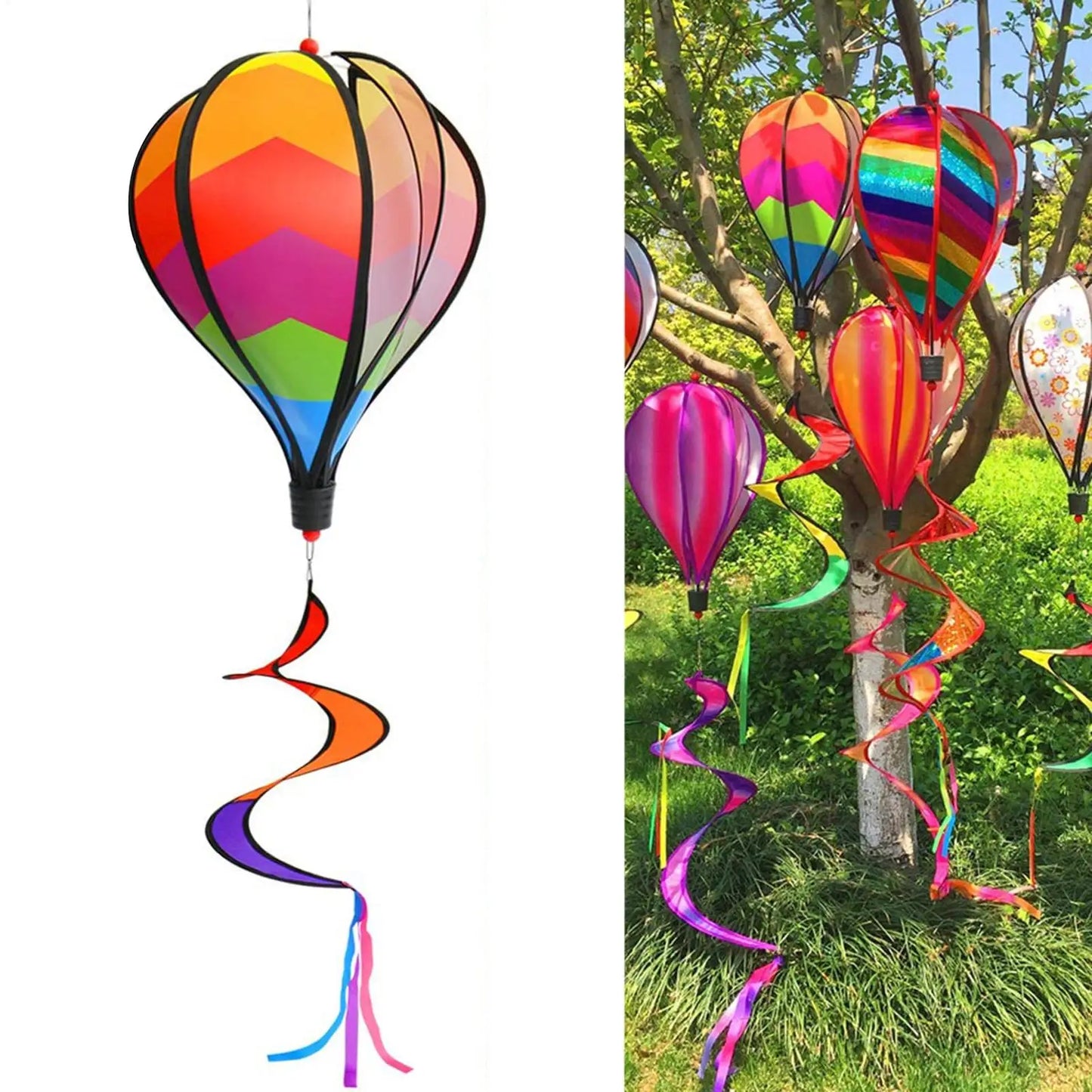 Rainbow Hot Air Balloon Wind Spinner | Colorful Garden Windmill