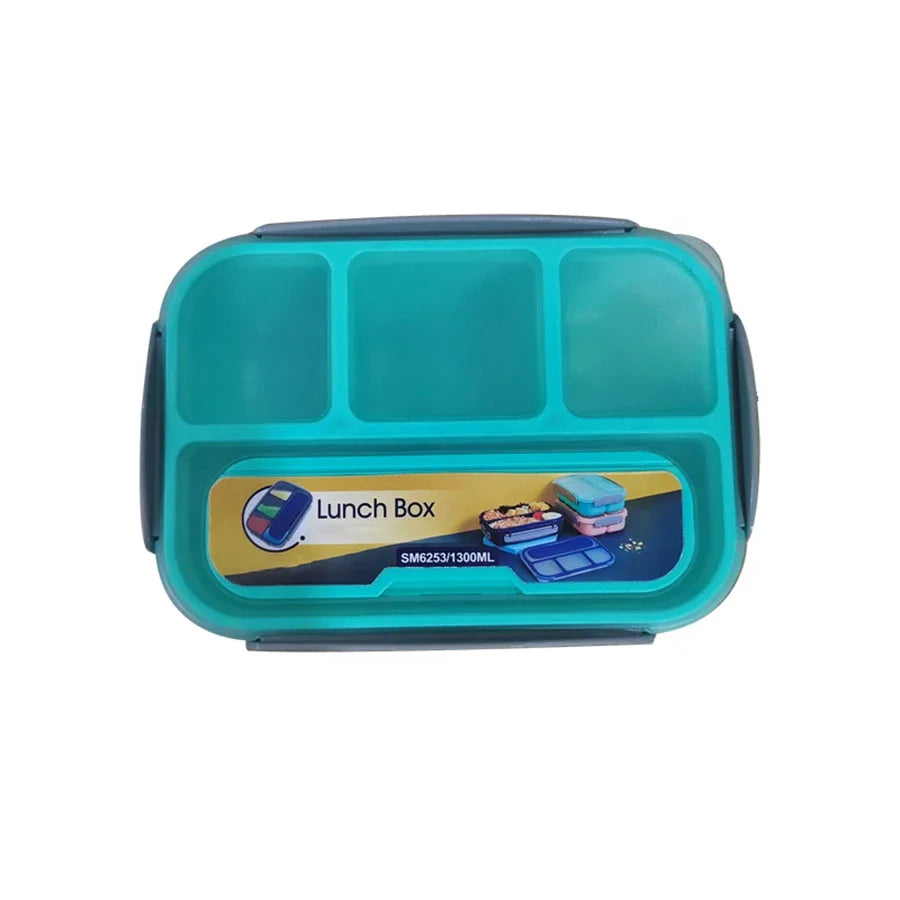 1PC Four grid plastic lunch box 1300ML,student office lunch box,Sealed Leak Proof And Easy To Clean Student Bento Box Peaceful Pleasures Health and Wellness Green 4 1|1300ml