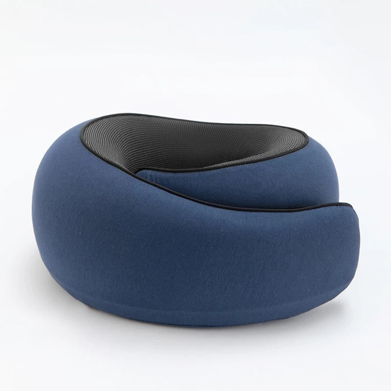High-Density Memory Foam Neck Travel Pillow 360° Surround Support Ergonomic Design for Airplane Travel Comfort Peaceful Pleasures Health and Wellness Neck Pillow Blue