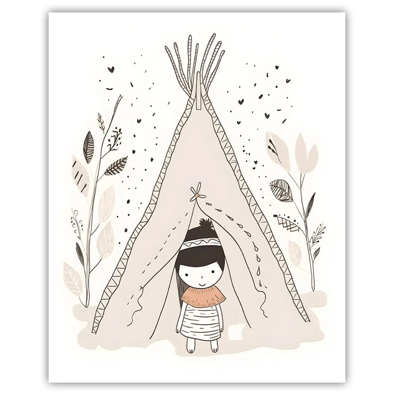 Nursery Wall Art Boho Cute Girl Teepee Canvas Painting Nordic Poster Print for Baby Girl Kids Bedroom Decor Peaceful Pleasures Health and Wellness 02 50x70cm NoFrame China Mainland
