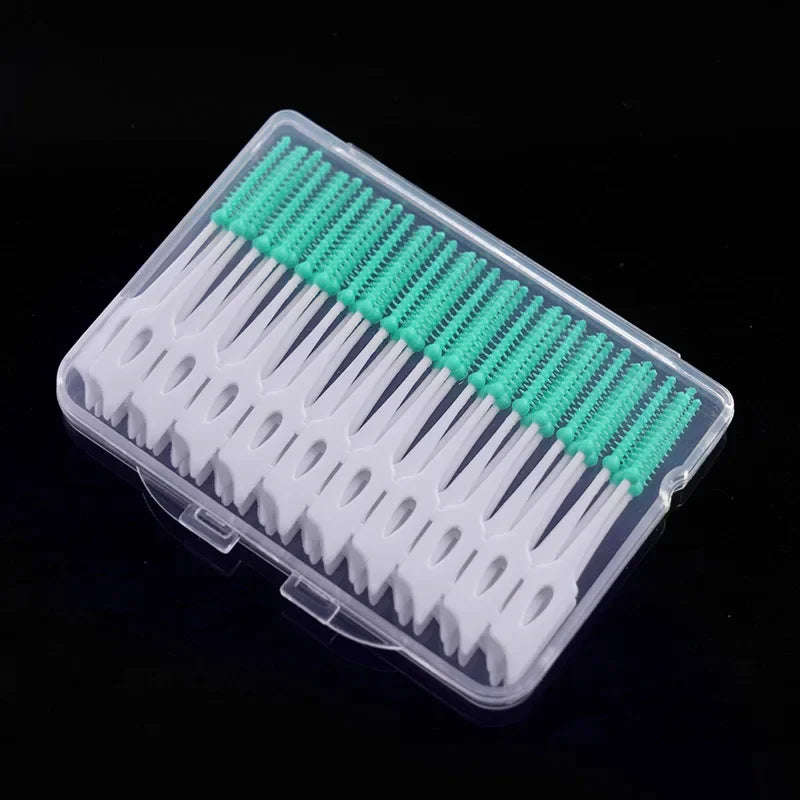 40pcs/box Interdental brush Orthodontic brush Cleaning Teeth Gaps Oral Care Soft silicone head Interdental brush Good for gums Peaceful Pleasures Health and Wellness green