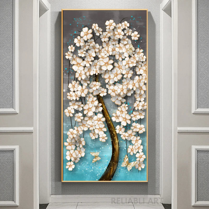 Abstract Luxury Flowers Canvas Painting, Golden Rich Tree, Wall Art Posters Money Tree Prints, Living Room, Porch, Home Decor Peaceful Pleasures Health and Wellness fj5 1 50x100cm