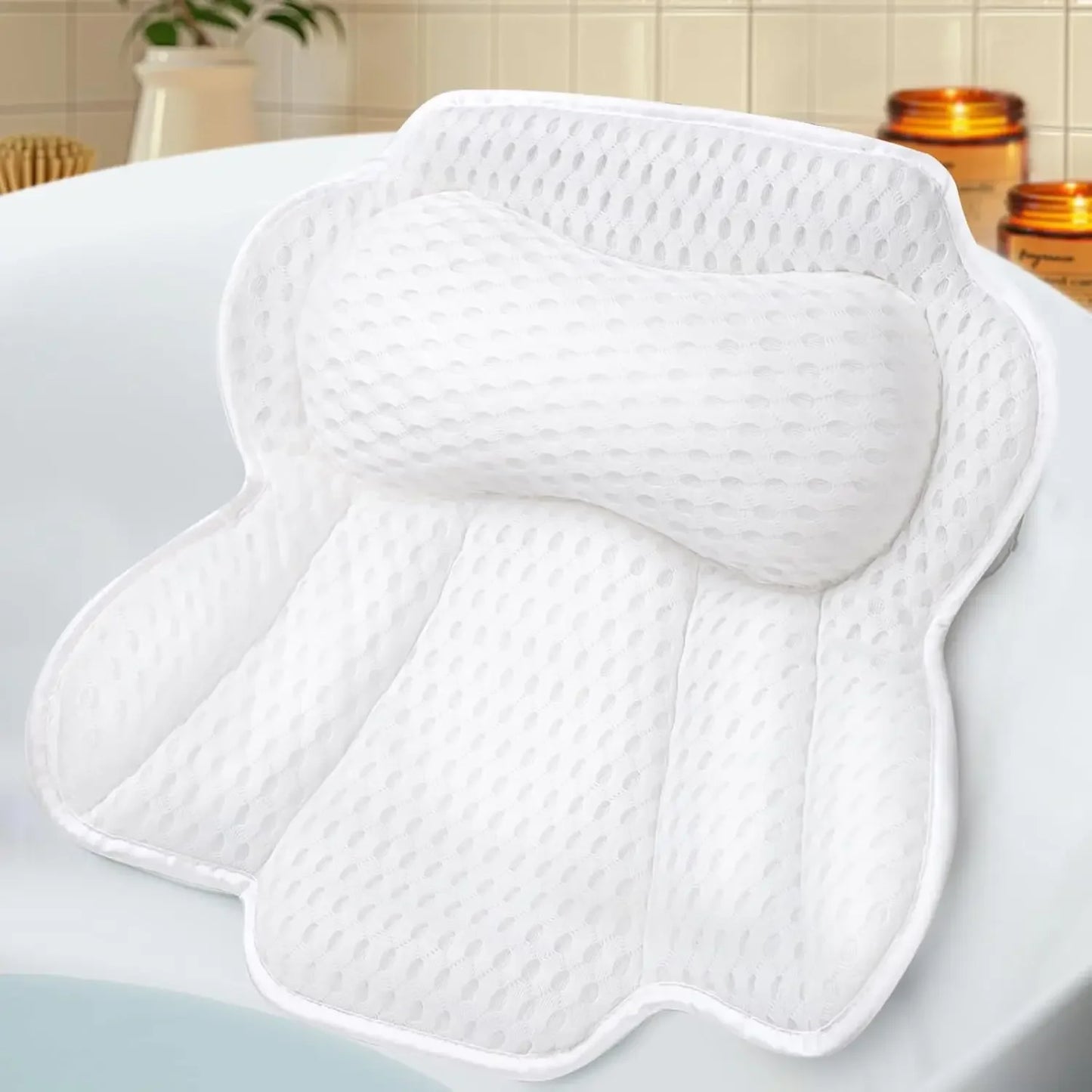 Ergonomic Bathtub Pillow for Head Neck Back Support, Soft Washable Spa Cushion with Suction Cups Peaceful Pleasures Health and Wellness United States