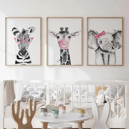 3-Piece Safari Girls Canvas Wall Art | Kids Room Poster Print Canvas Wall Art Set Peaceful Pleasures Health and Wellness G4450-3pcs 30x40cm Unframed