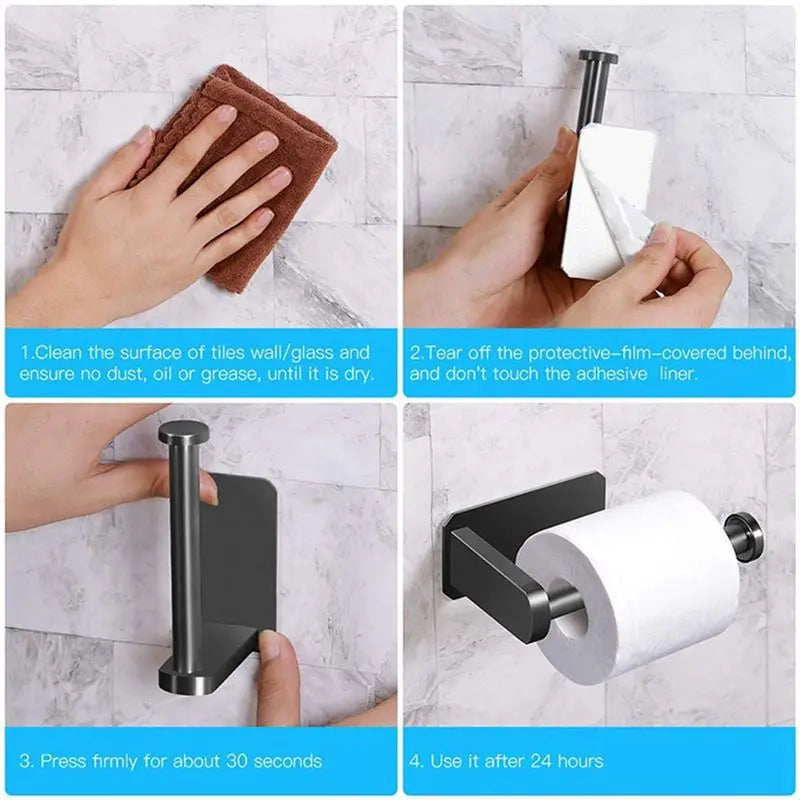 A36T-4X Toilet Paper Holder Self Adhesive Kitchen Washroom Adhesive Toilet Roll Holder No Drilling For Bathroom Stick On Wall Peaceful Pleasures Health and Wellness