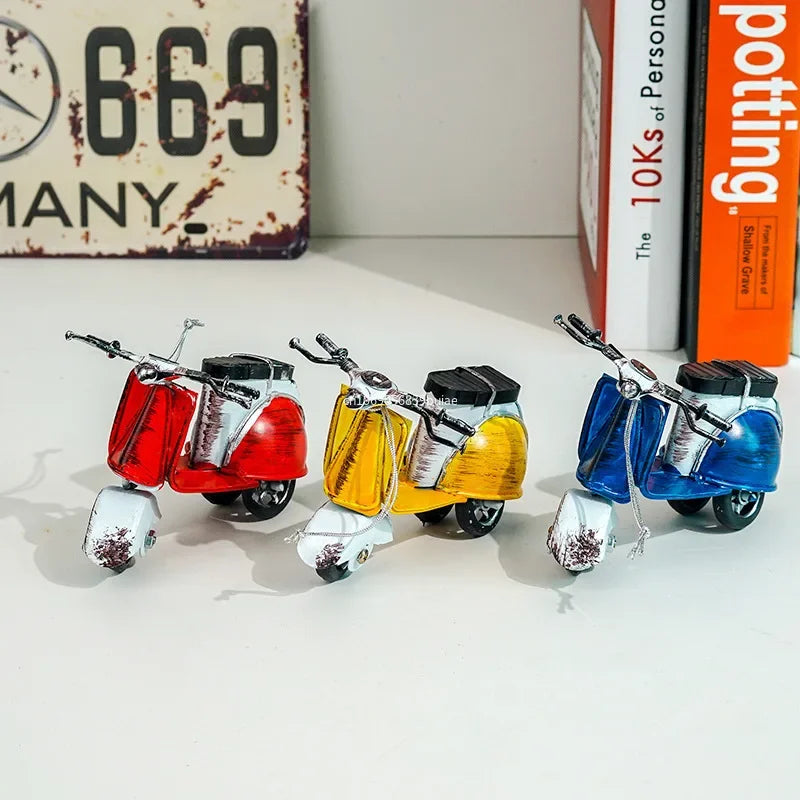 Mini Iron Pedal Small Motorcycle Model Handmade Ornaments Creative Small Moto Statue Miniatures Art Crafts Decoration Kids Gift Peaceful Pleasures Health and Wellness