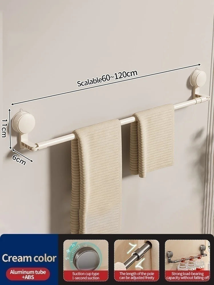 Extendable Suction Cup Towel Bar & Hook | Kitchen Bathroom
