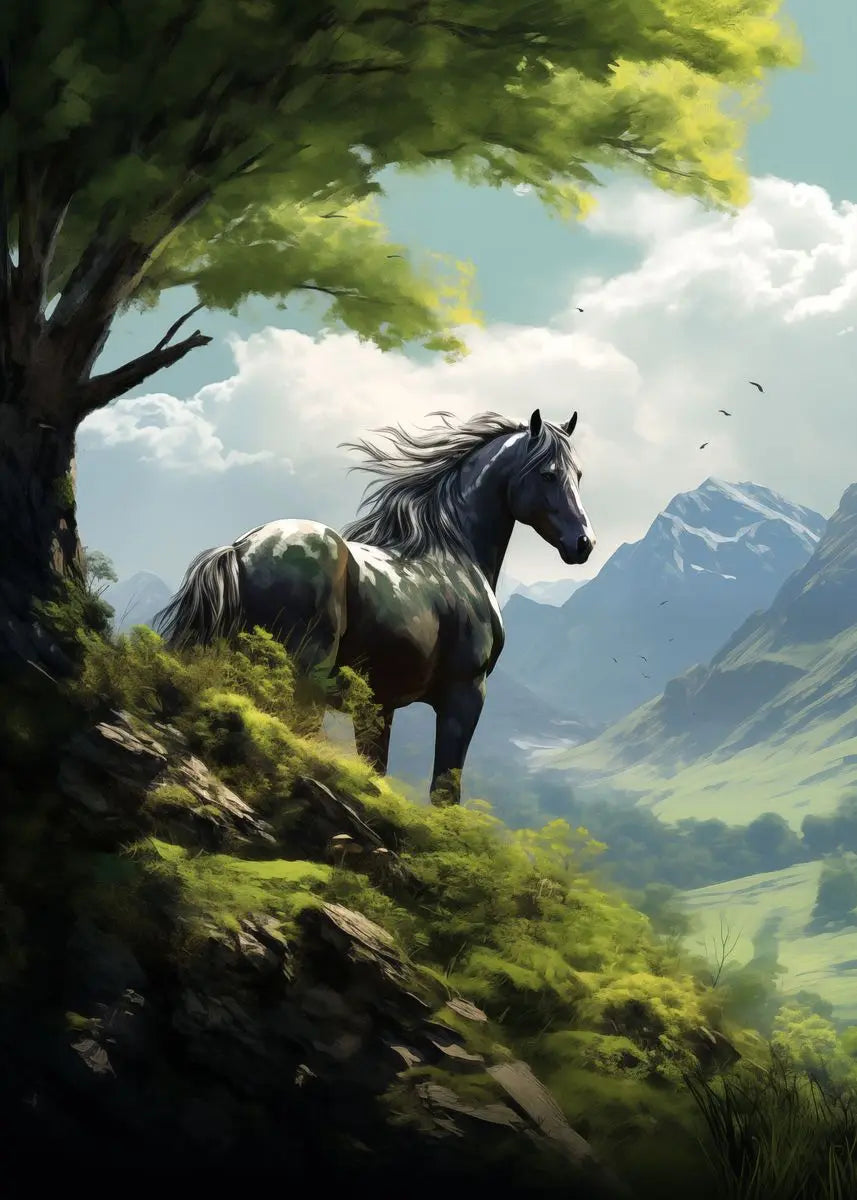 Black horse ， White Horse Canvas Painting,Posters and Prints, Wall ,,Animal Picture for Modern Living Room Home Decoration Peaceful Pleasures Health and Wellness by-12 40x50cm Unframed