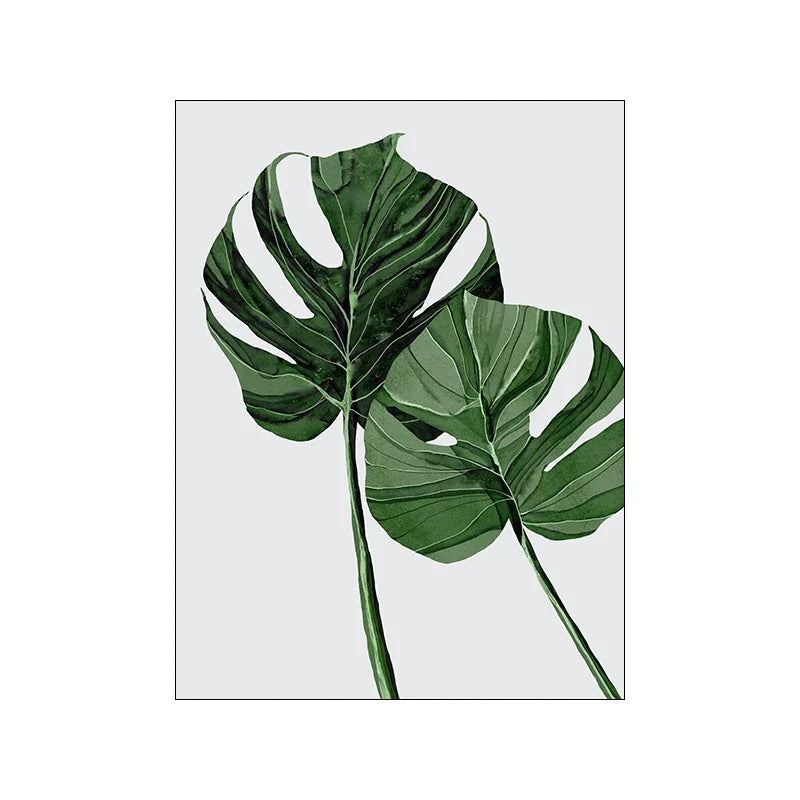 Nordic Abstract Green Leaves Canvas Wall Art | Minimalist Print