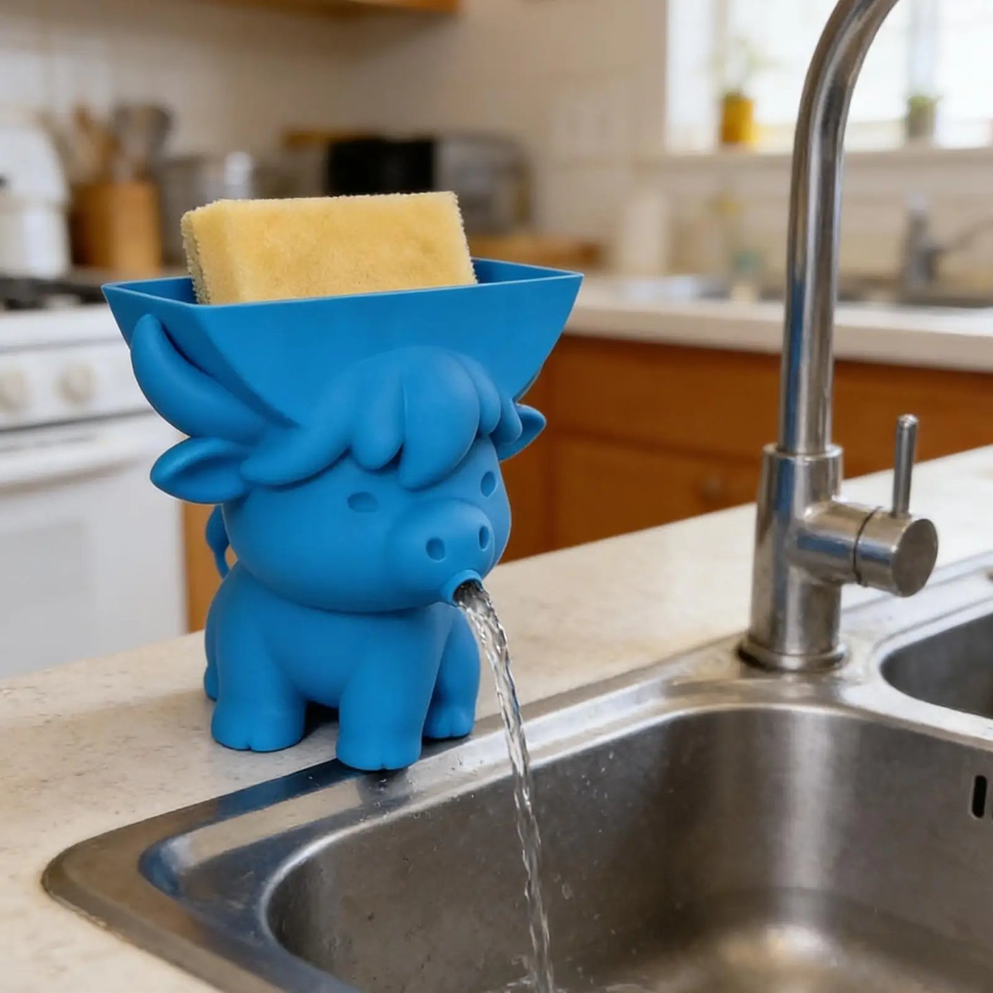 Sponge Holder With Drainage Cow Cute Decor Sponge Holder For Kitchen Sink For Home Apartment Dorm Farmhouse RV Bathroom Shower Peaceful Pleasures Health and Wellness