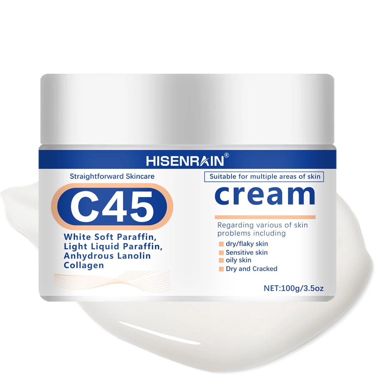 HISENRAIN Plant Squalane & Hyaluronic Acid Face Cream, 72Hr Intense Moisture, Skin Barrier Repair, Hypoallergenic Vegan Formula. Peaceful Pleasures Health and Wellness 100g