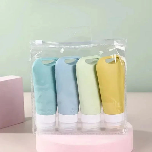 4Pcs Hangable Silicone Travel Dispenser Bottle Set Cosmetics Shampoo Shower Gel Face Wash Hand Soap Durable Peaceful Pleasures Health and Wellness