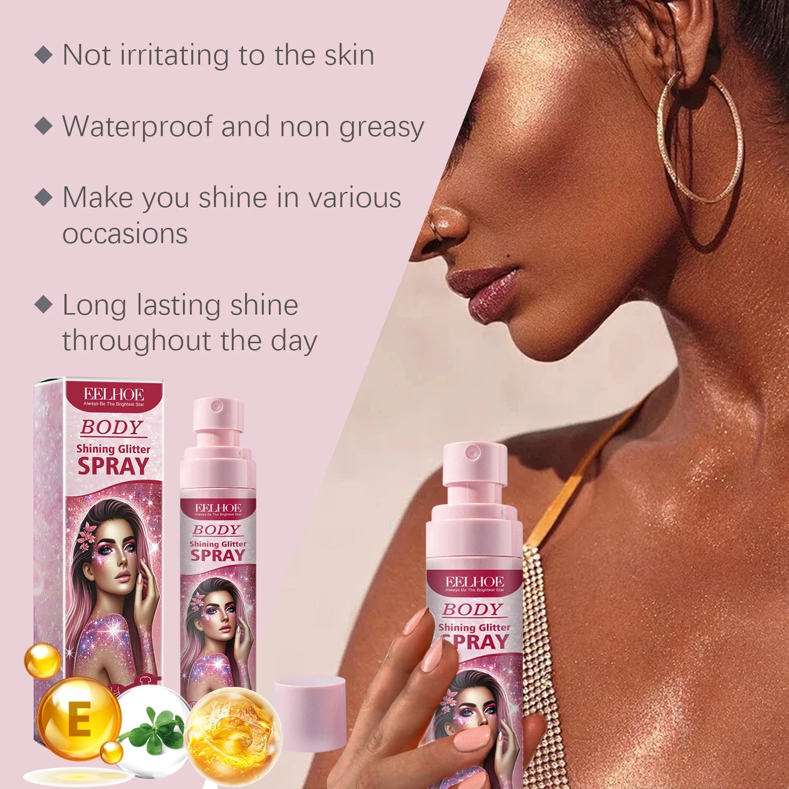Makeup Glitter Spray Instantly Enhancing Radiance Emit Charming Radiance Quick Drying Brightening Waterproof Party Glitter Spray Peaceful Pleasures Health and Wellness