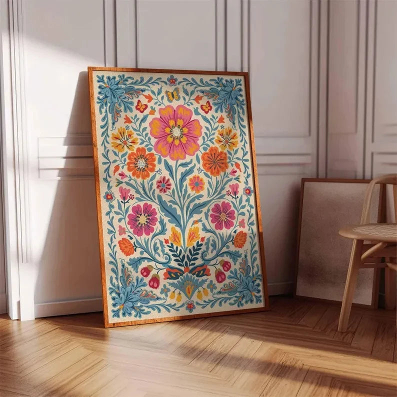 Retro Mexican Botanical Canvas Wall Art Print | Latin Decor